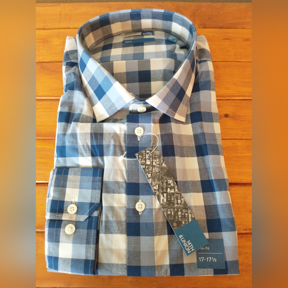 14th & Union Mens Long Sleeve Shirt Button Down Business Casual XL Trim Fit Blue